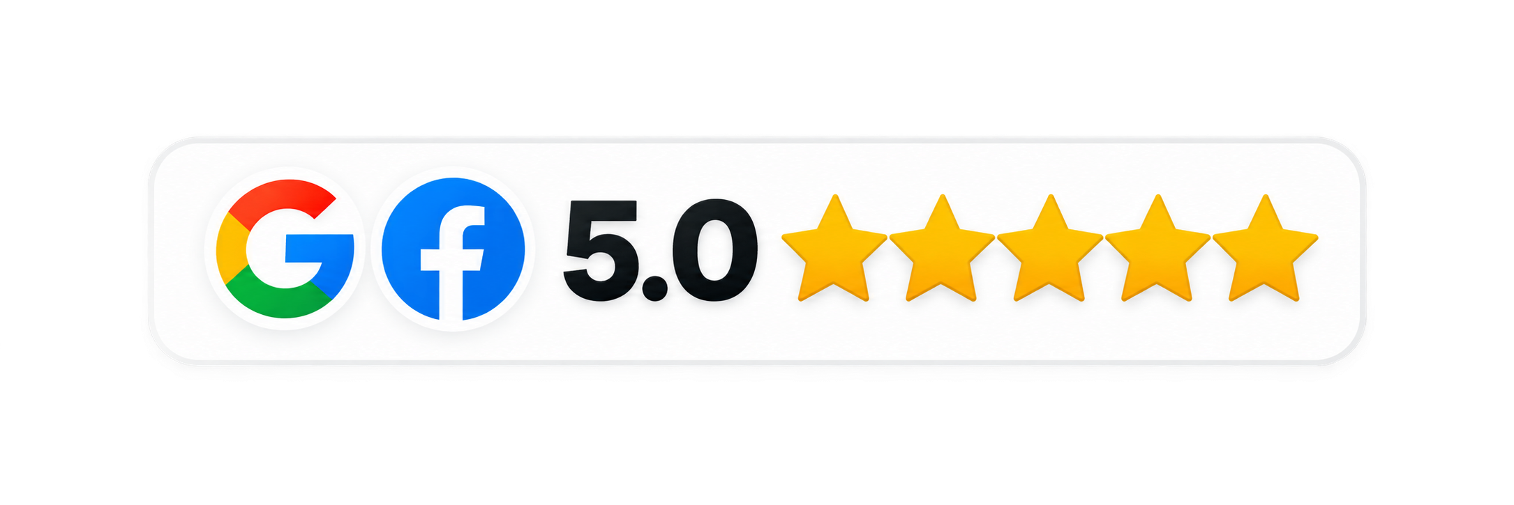 Google and Facebook 5.0 rating, five stars