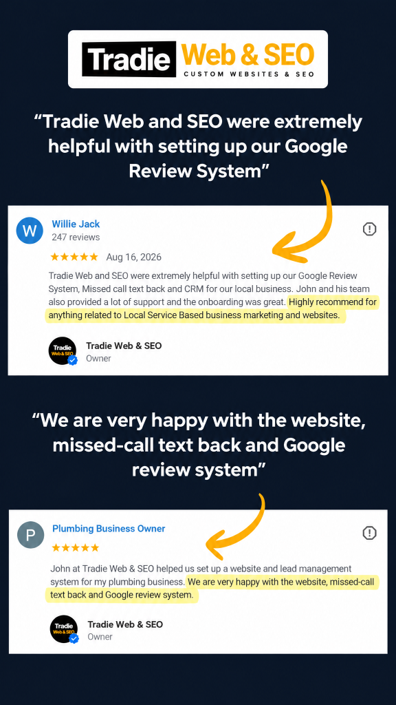 Tradie Web & SEO customer Google reviews and testimonials
